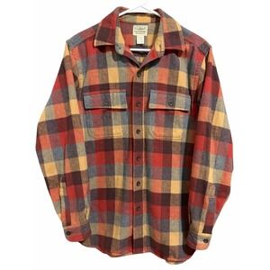 L.L. Bean Red Brown Yellow Blue Plaid Button-Down Shirt